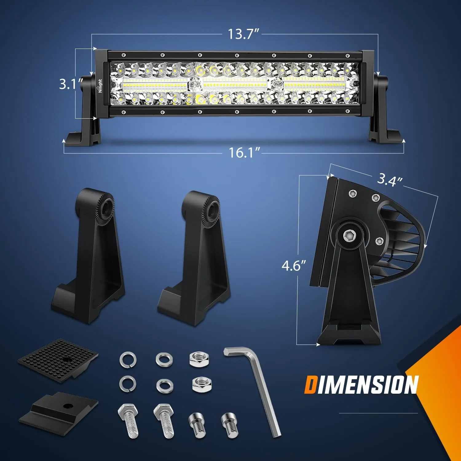 13.5 Inch 288W Triple Row 96LEDs Spot Flood LED Light Bar