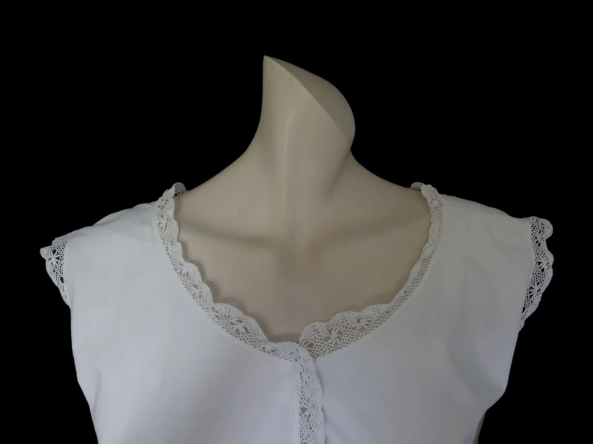 1920s White Cotton Petticoat Dress With Crocheted Edging - L