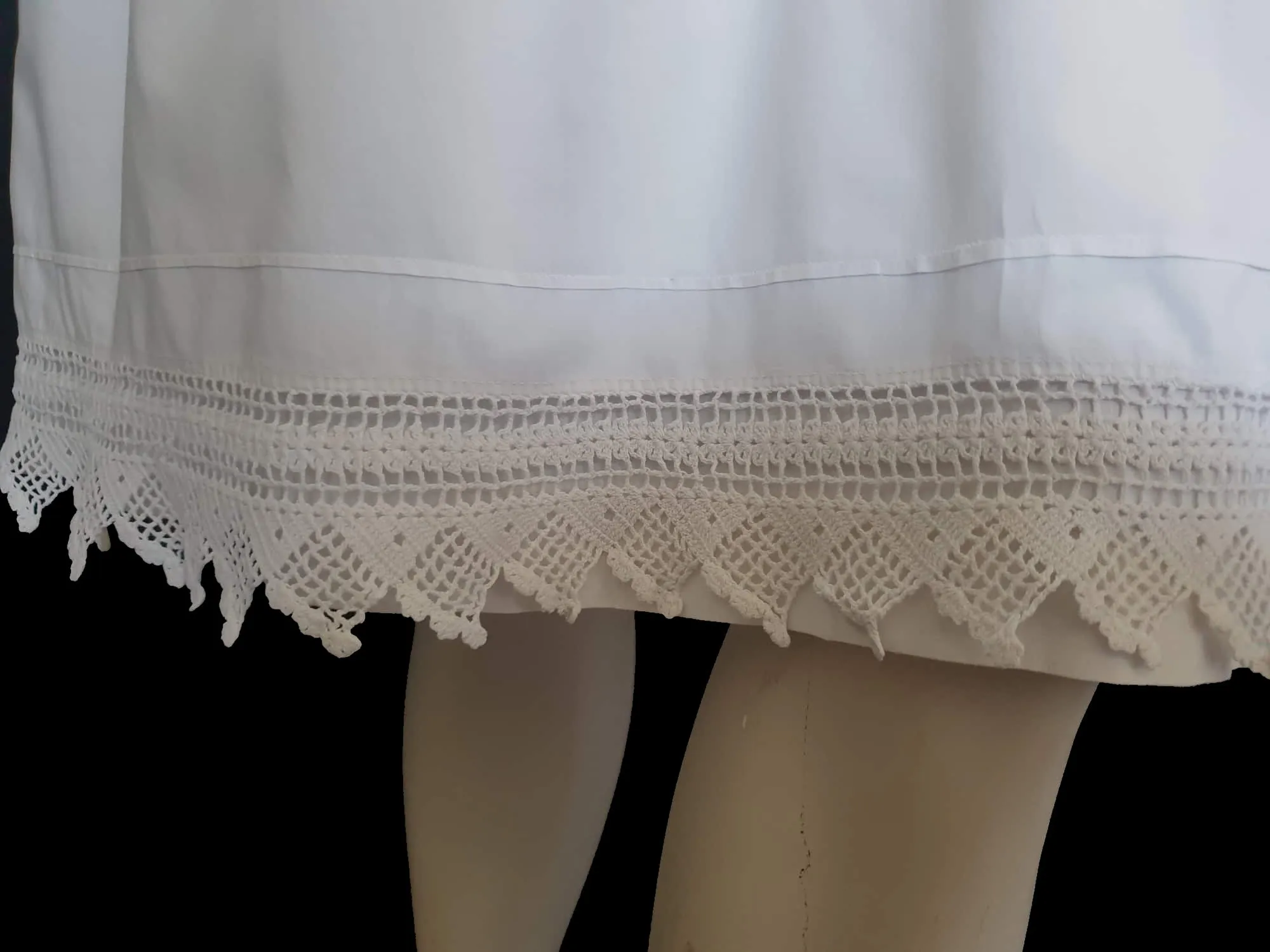 1920s White Cotton Petticoat Dress With Crocheted Edging - L