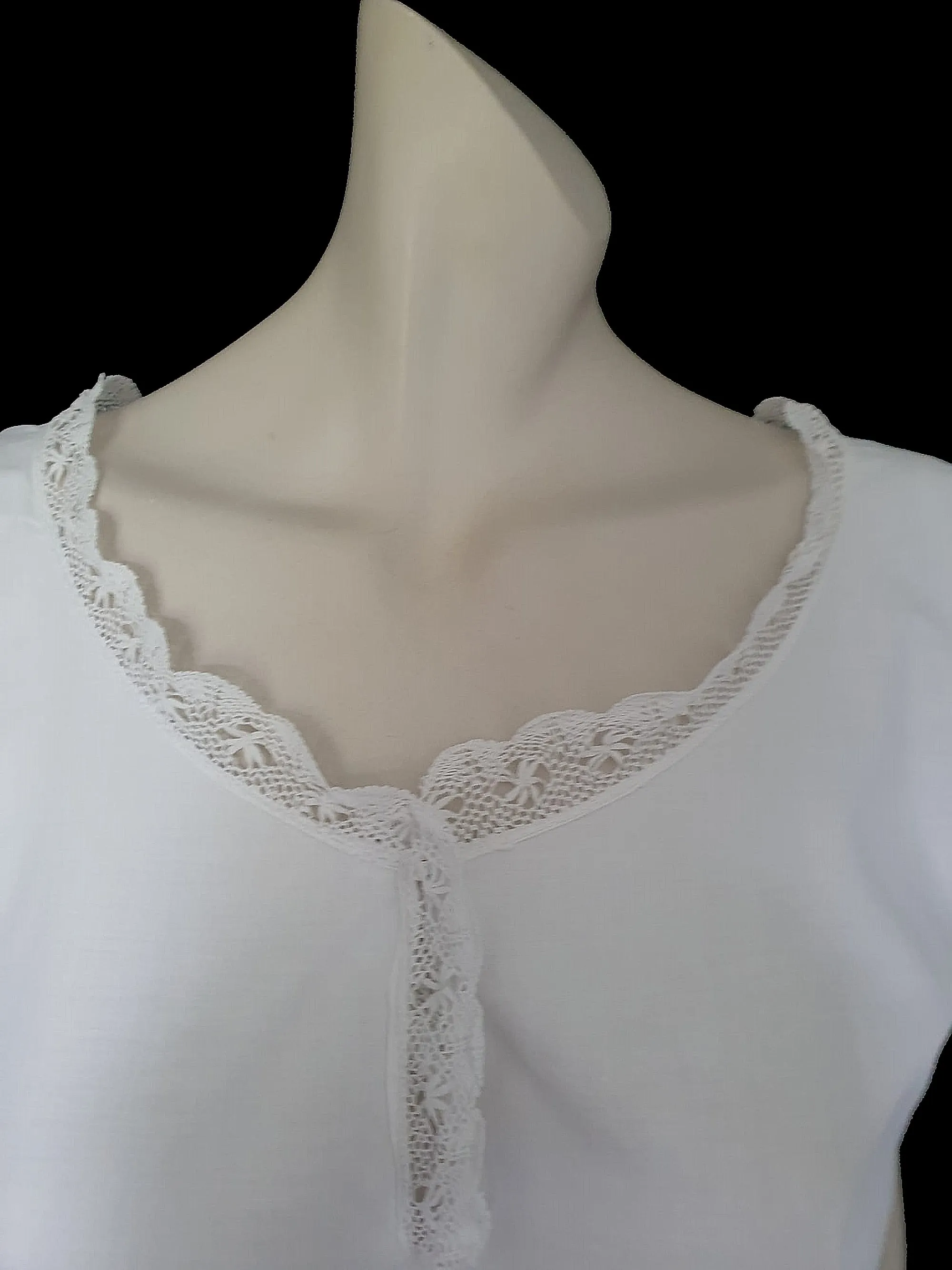 1920s White Cotton Petticoat Dress With Crocheted Edging - L