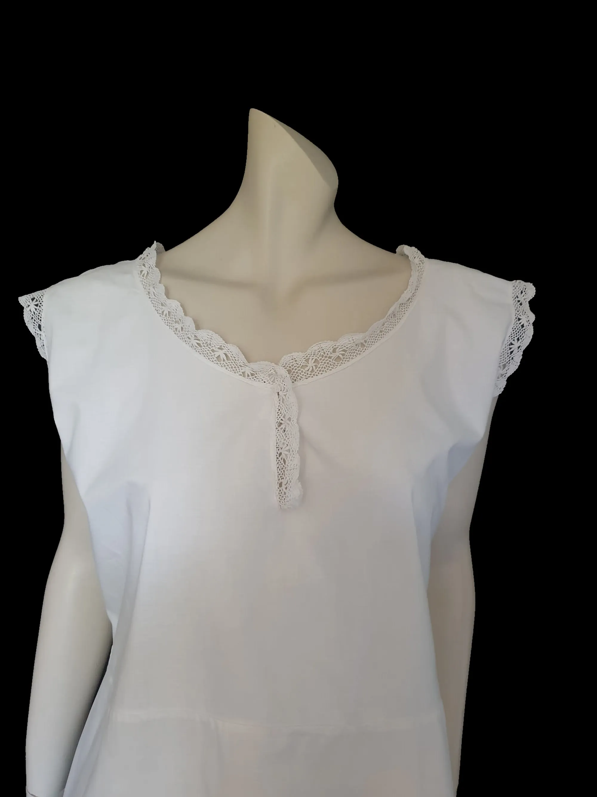 1920s White Cotton Petticoat Dress With Crocheted Edging - L
