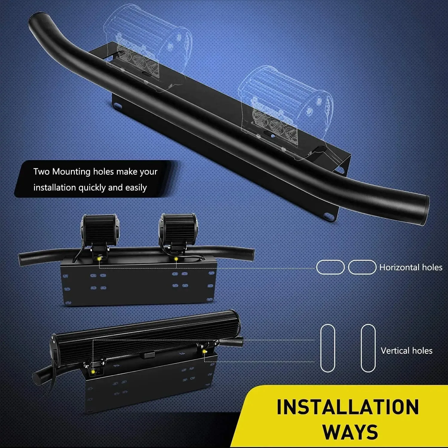 20 Inch 126W Double Row Spot Flood Led Light Bar Front License Plate Mount | 16AWG Wire 3Pin Switch