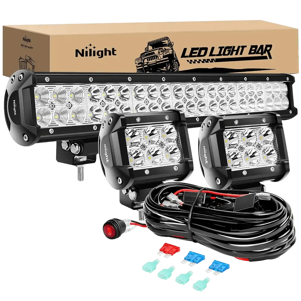 20 Inch 126W Double Row Spot Flood Led Light Bars | 2Pcs 4 Inch 18W Spot Light Pods | 16AWG Wire 3Pin Switch
