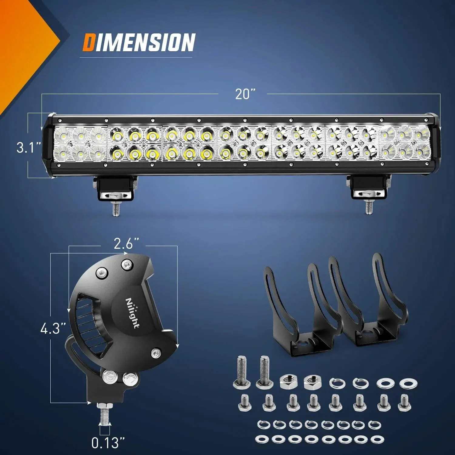 20 Inch 126W Double Row Spot Flood Led Light Bars | 2Pcs 4 Inch 18W Spot Light Pods | 16AWG Wire 3Pin Switch