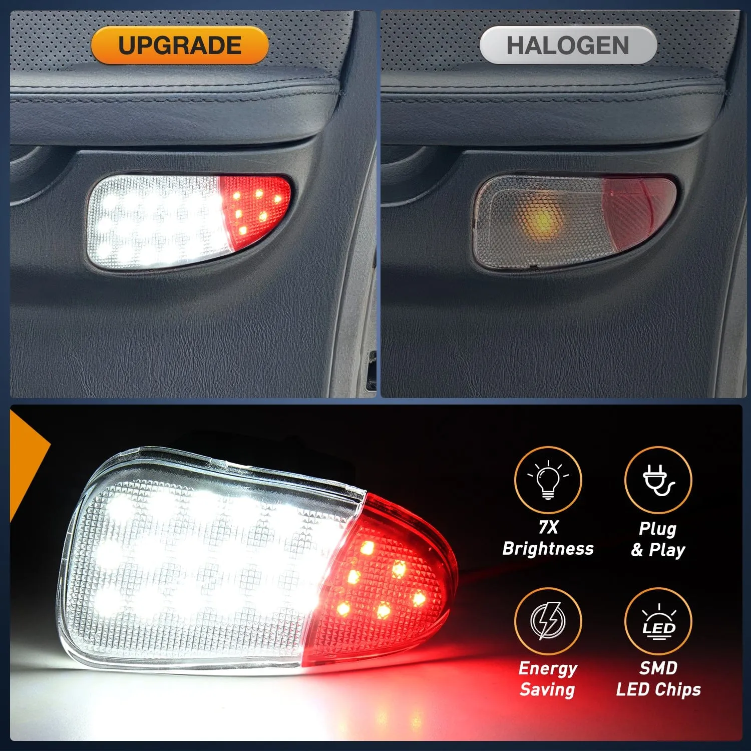 2PCS LED Interior Door Panel Light Courtesy Warning Lights White Red Plug and Play Compatible with Ford F-150 1997-2003 F-250 Lobo1997-1999 F-150 SVT 1999-2022 Heritage 2004