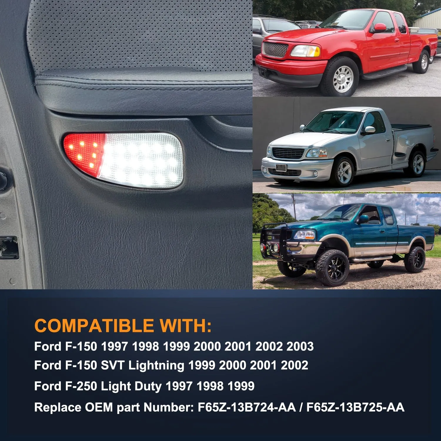 2PCS LED Interior Door Panel Light Courtesy Warning Lights White Red Plug and Play Compatible with Ford F-150 1997-2003 F-250 Lobo1997-1999 F-150 SVT 1999-2022 Heritage 2004