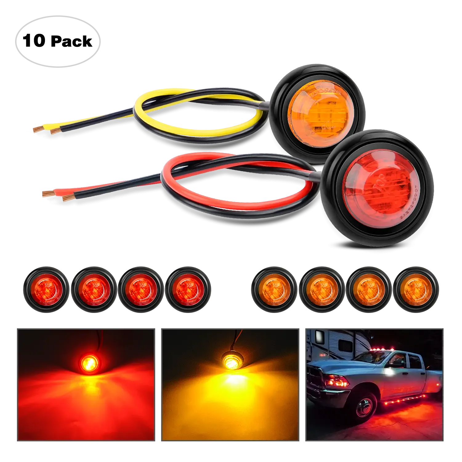3/4 inch Amber Red Round LED Marker Lights (10 Pcs)