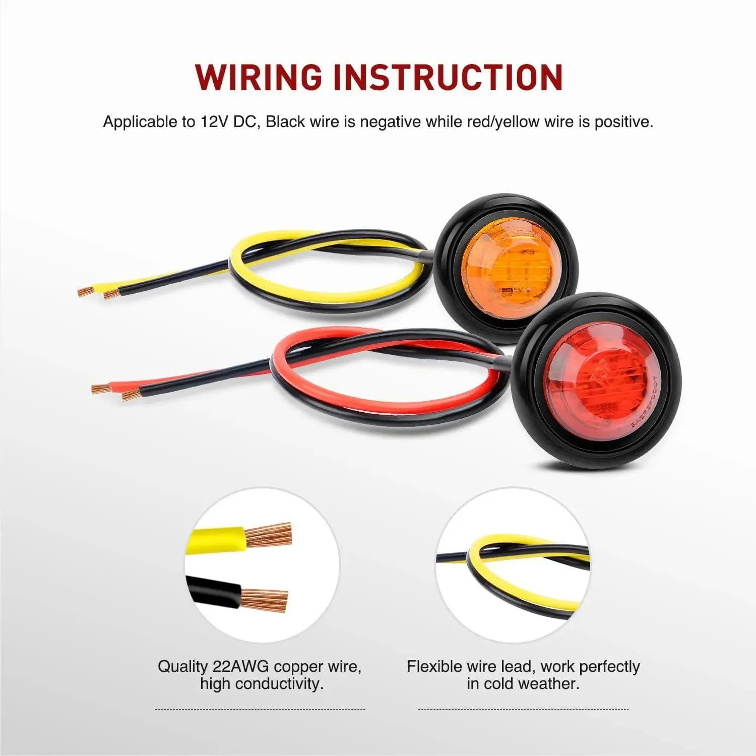 3/4 inch Amber Red Round LED Marker Lights (10 Pcs)