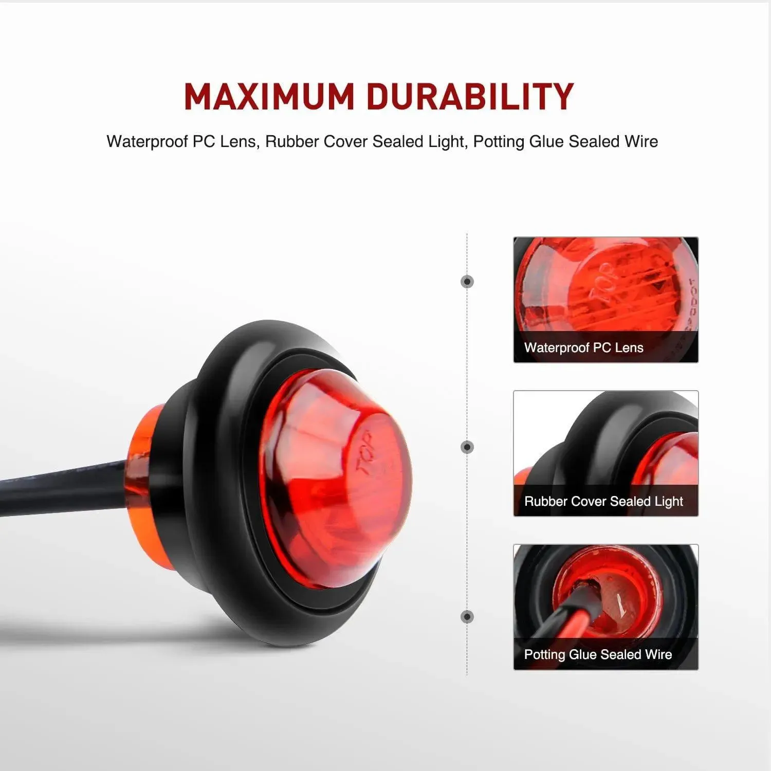 3/4 inch Amber Red Round LED Marker Lights (10 Pcs)
