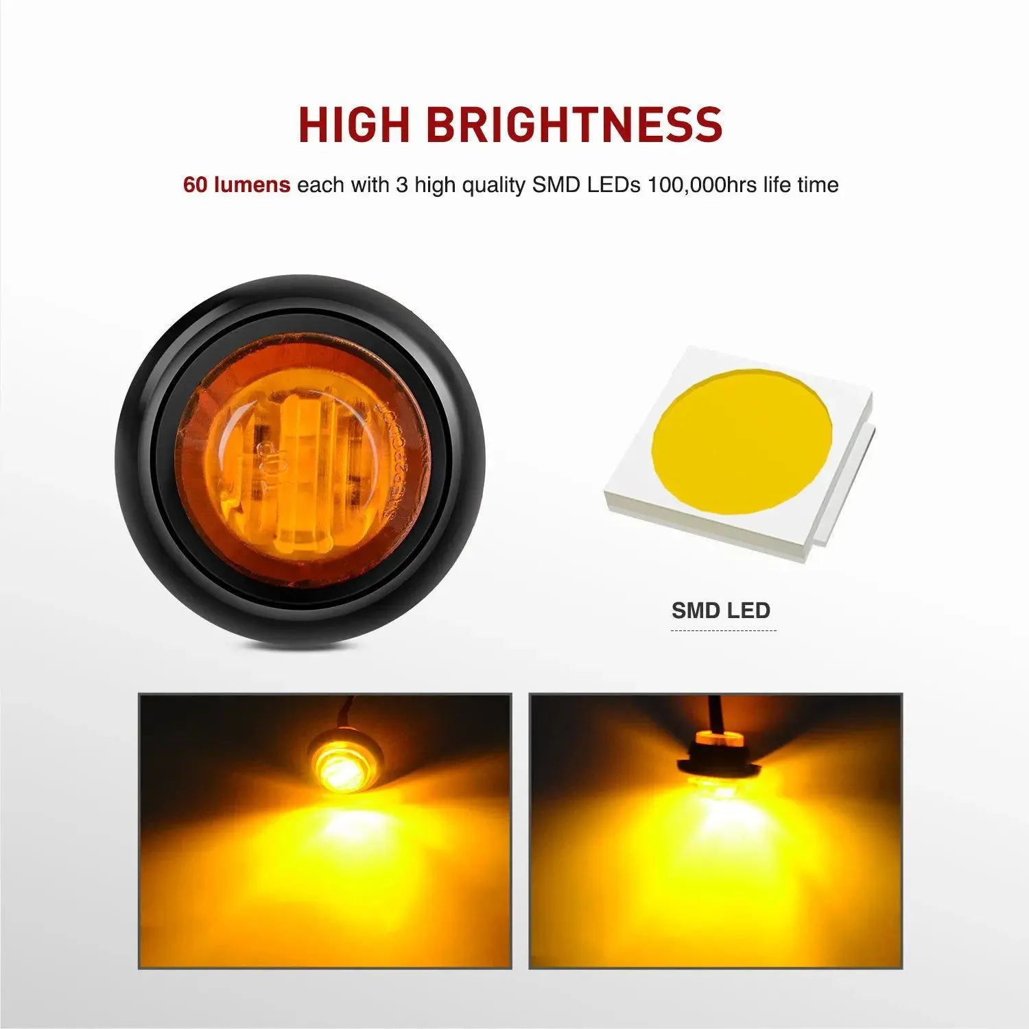 3/4 inch Amber Red Round LED Marker Lights (10 Pcs)