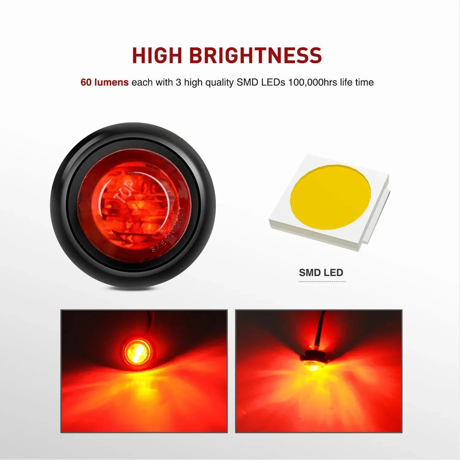 3/4 inch Amber Red Round LED Marker Lights (10 Pcs)