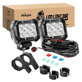 4 Inch 18W Flood Double Row LED Pods (Pair) | 12FT Wire 3Pin Switch