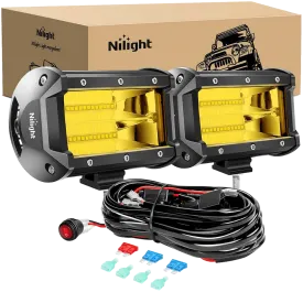 5.2 Inch 72W 10800LM Yellow Flood Led Light Bar Kit (Pair) | 16AWG Wire 3Pin Switch