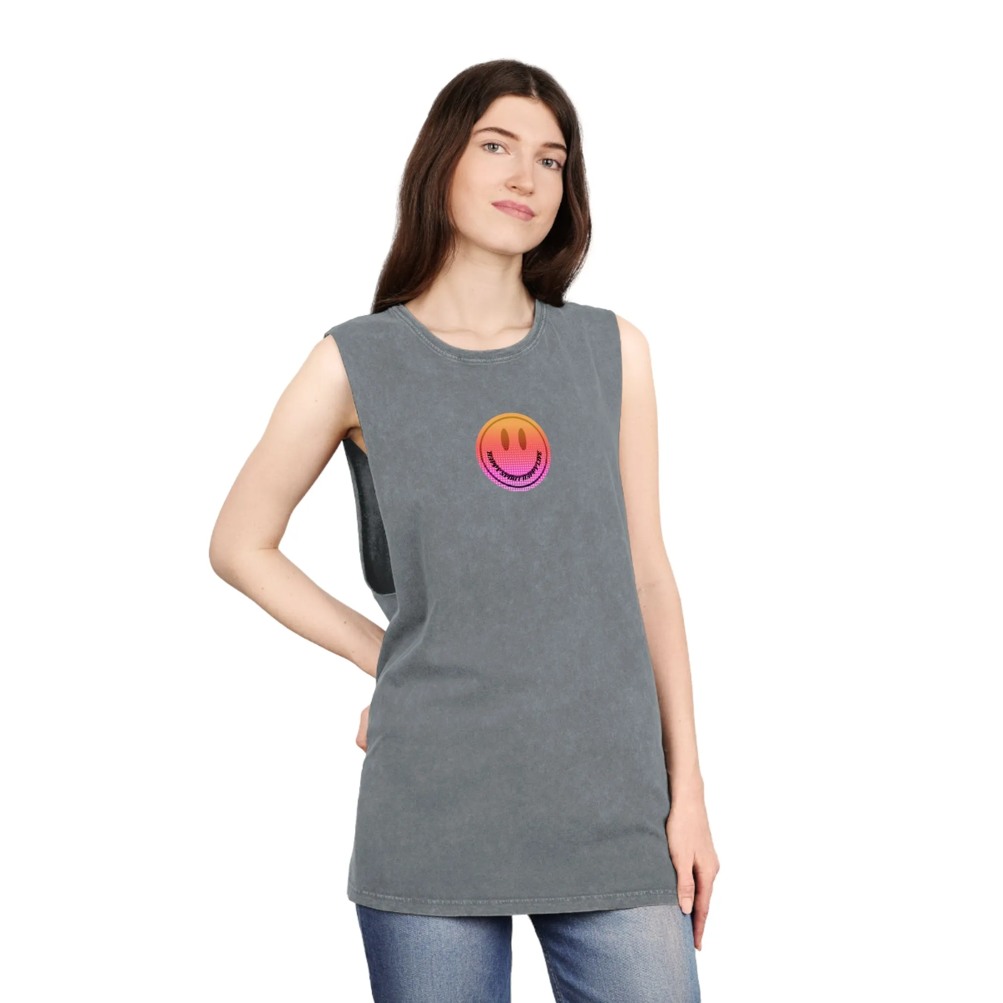 Aesthetic Smile Tank Top, Rocker Edge Tank Top, tone wash Retro 80's Tank Top, Unisex Stonewash Tank Top