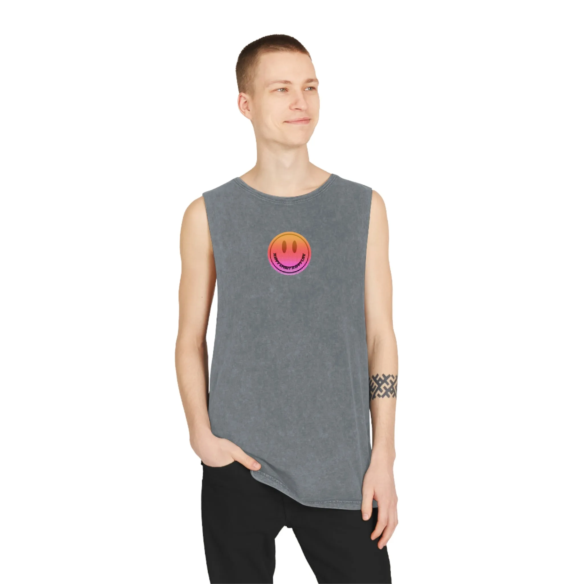 Aesthetic Smile Tank Top, Rocker Edge Tank Top, tone wash Retro 80's Tank Top, Unisex Stonewash Tank Top