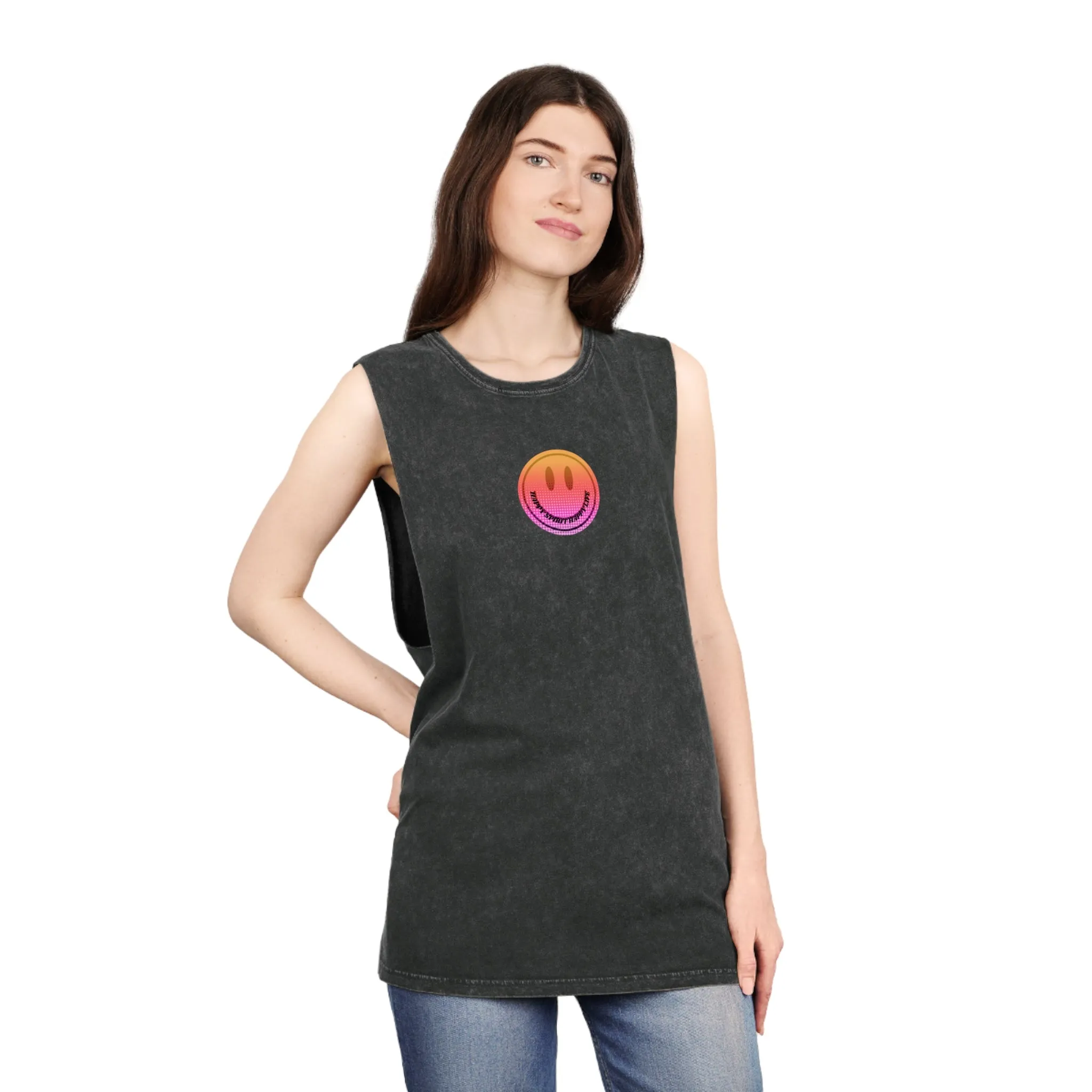 Aesthetic Smile Tank Top, Rocker Edge Tank Top, tone wash Retro 80's Tank Top, Unisex Stonewash Tank Top
