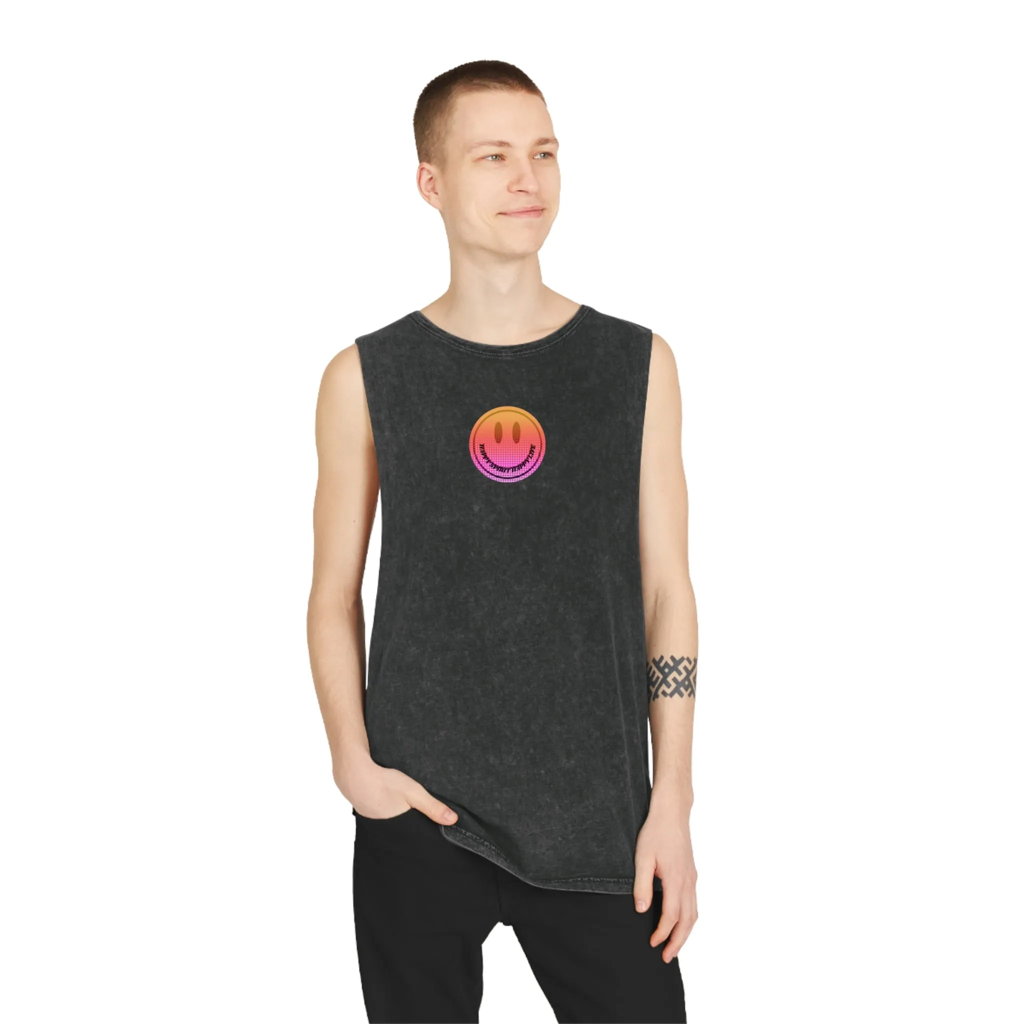 Aesthetic Smile Tank Top, Rocker Edge Tank Top, tone wash Retro 80's Tank Top, Unisex Stonewash Tank Top