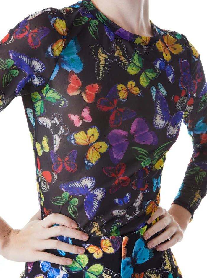 Alice & Olivia Delaina Long Sleeve Cropped Top - Butterfly High