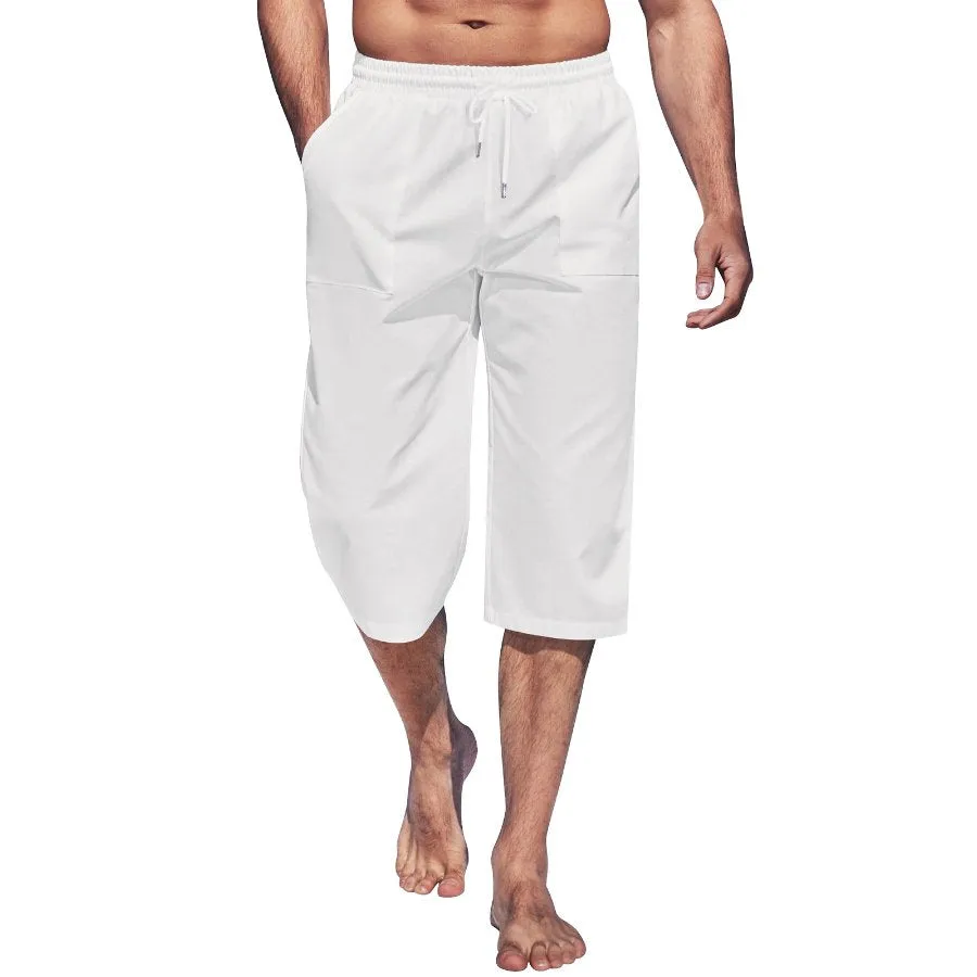 Alohadaddy Cotton linen plain men's breathable capris
