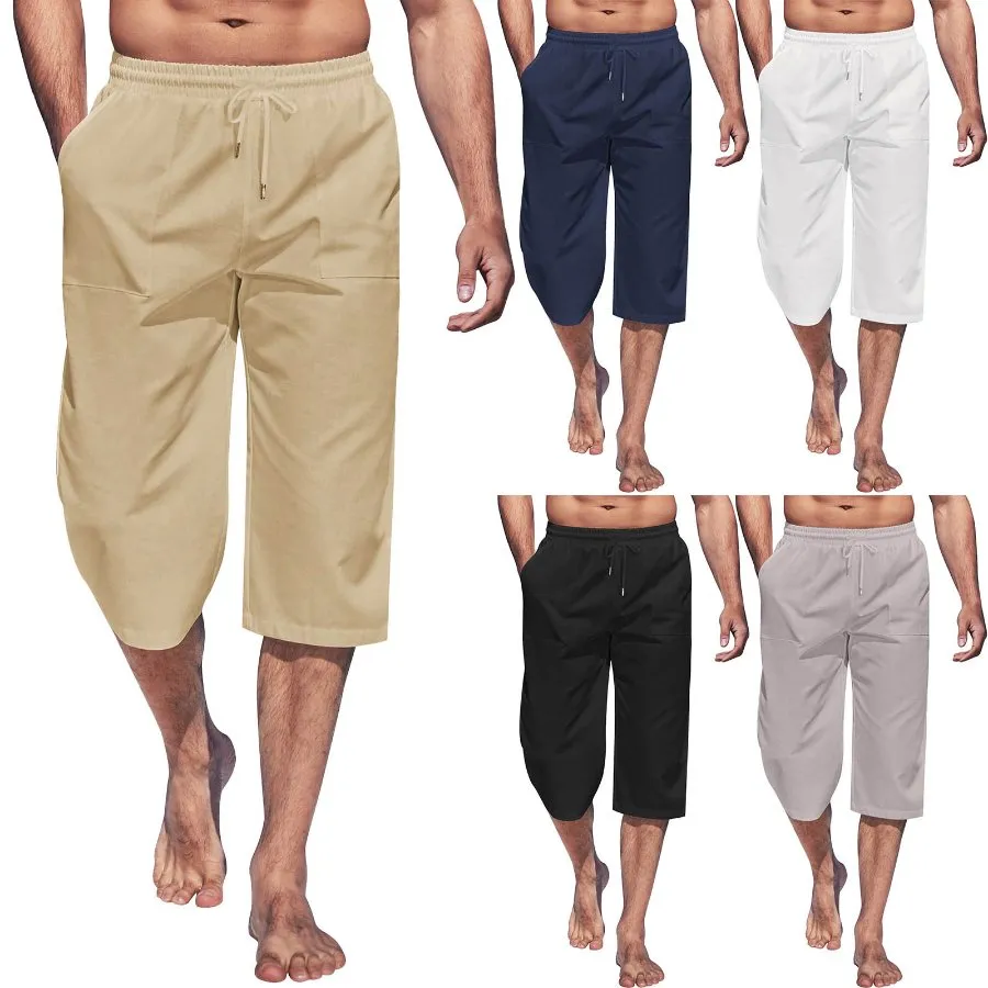 Alohadaddy Cotton linen plain men's breathable capris