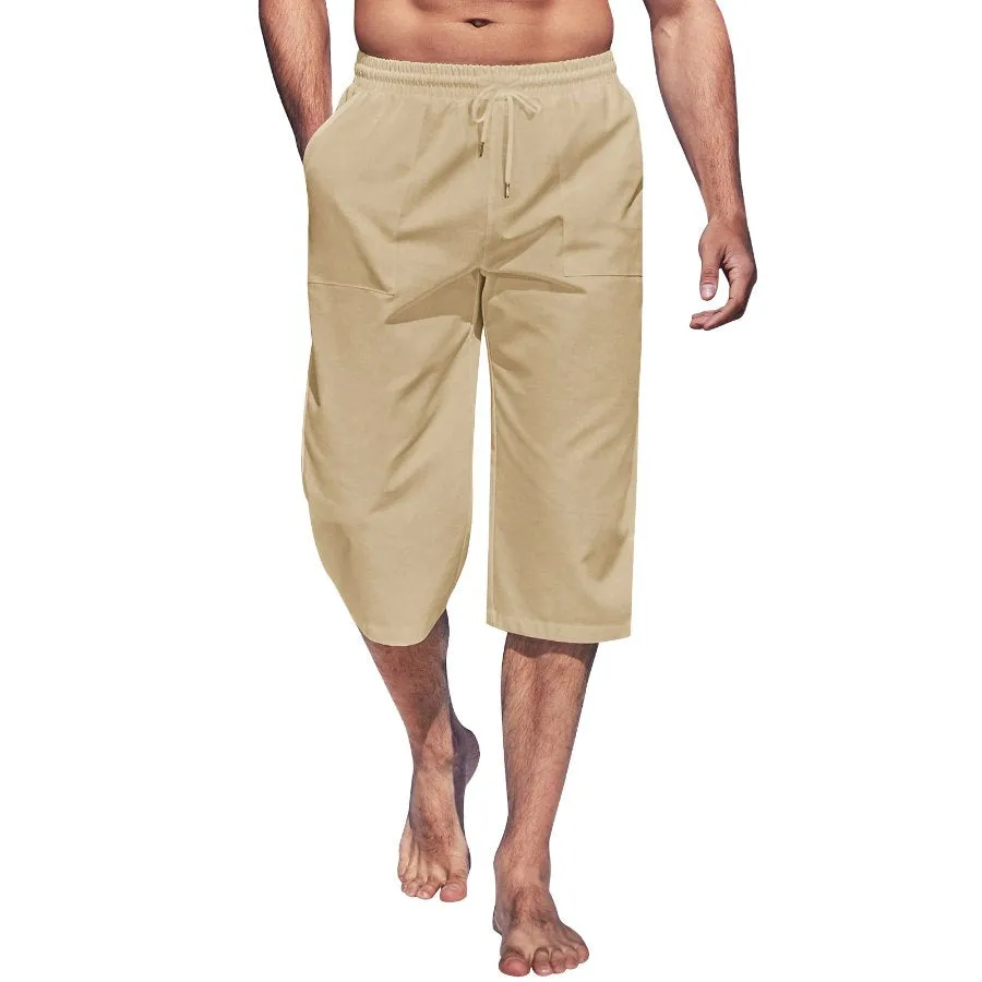 Alohadaddy Cotton linen plain men's breathable capris