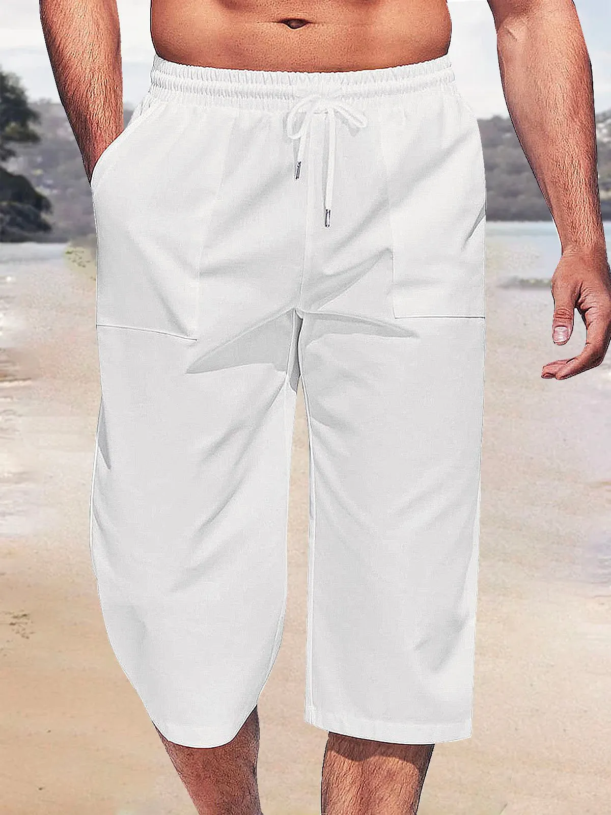 Alohadaddy Cotton linen plain men's breathable capris