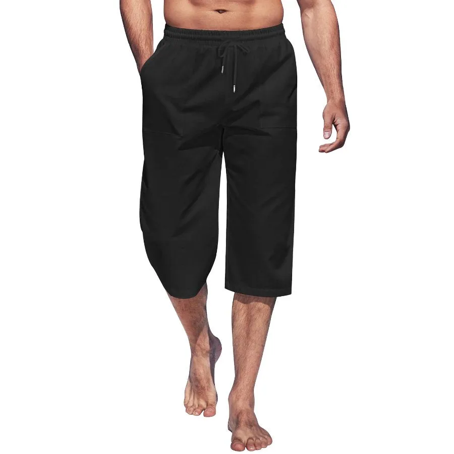 Alohadaddy Cotton linen plain men's breathable capris