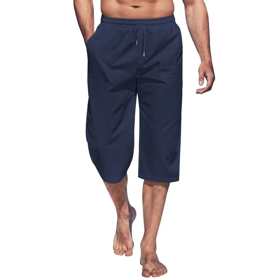 Alohadaddy Cotton linen plain men's breathable capris