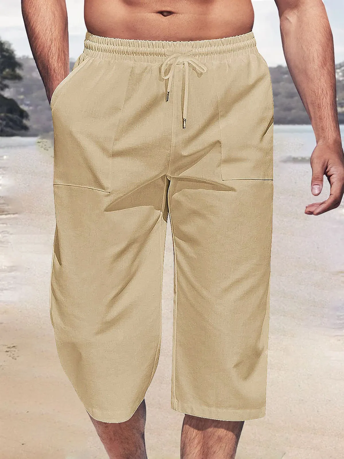 Alohadaddy Cotton linen plain men's breathable capris