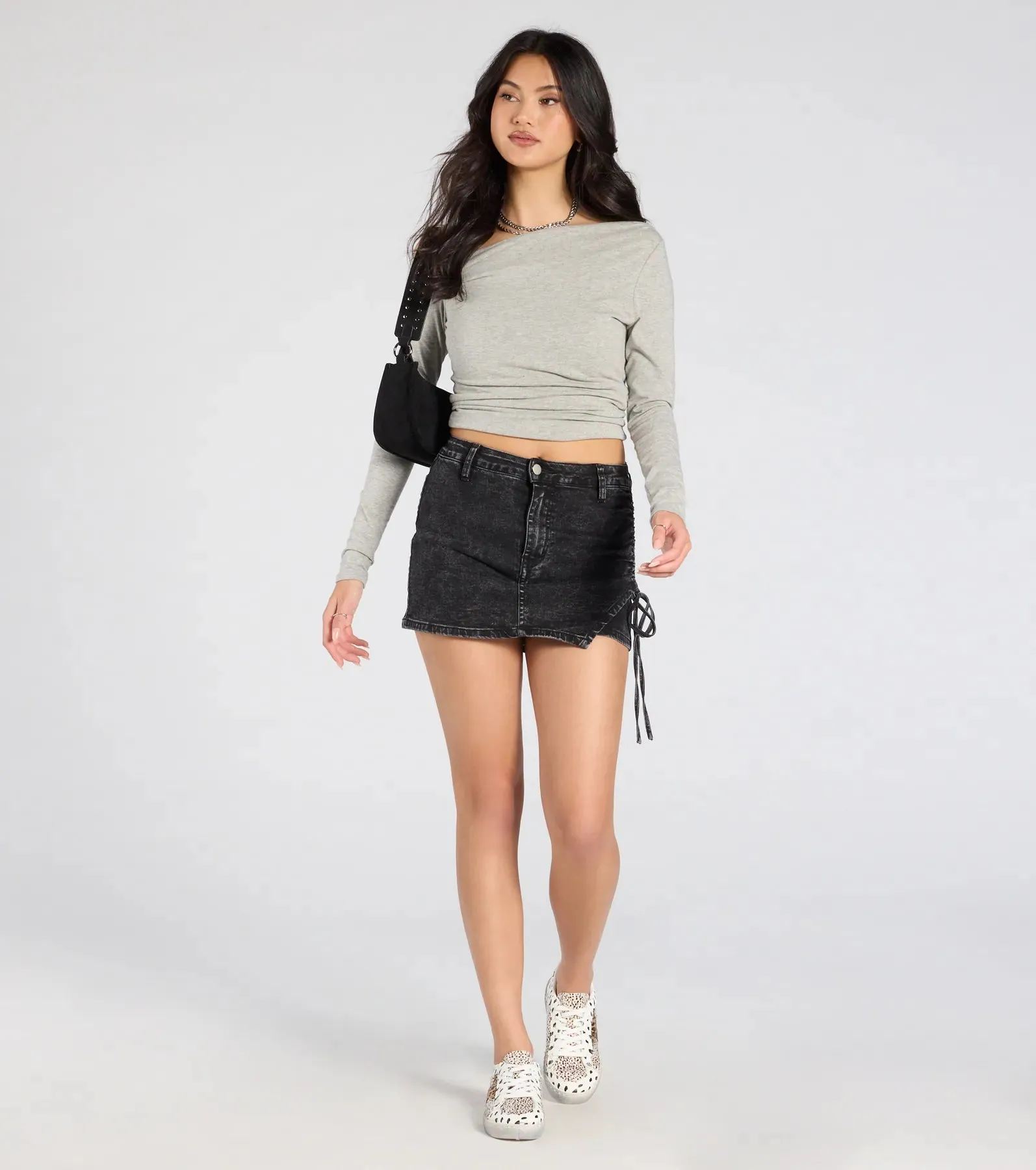 Always Cool Ruched Denim Mini Skort
