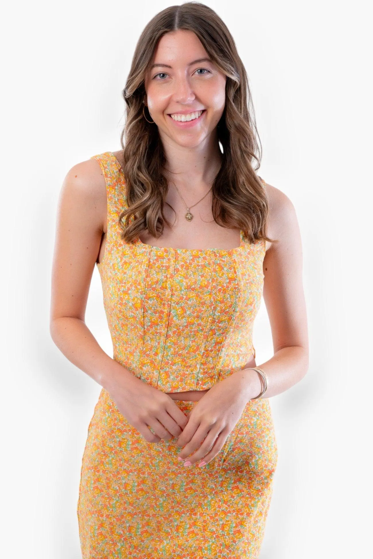 Amber Ditsy Square Neck Crop Top