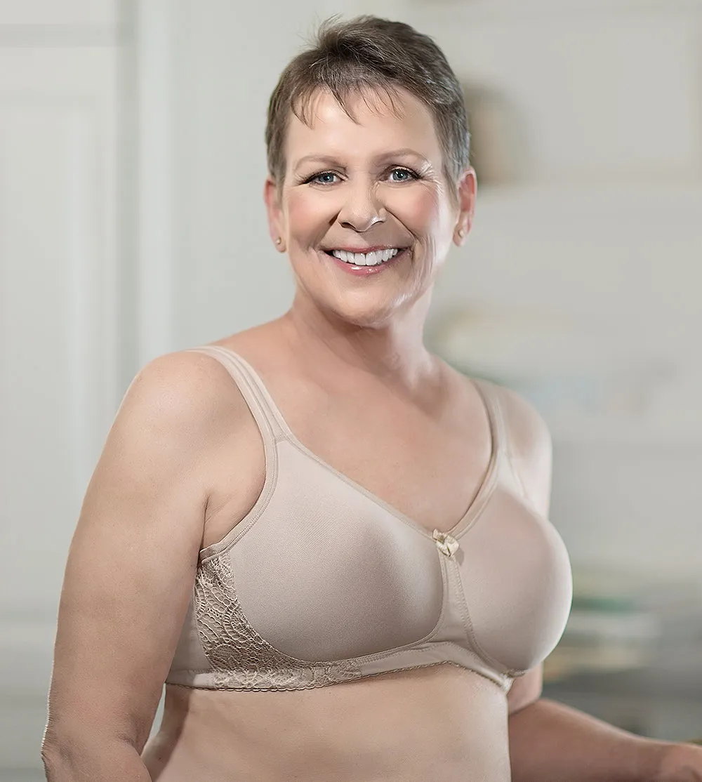 American Breast Care 127 T-Shirt Lace Contour Bra, Beige | Beige T-Shirt Mastectomy Bra | Pocketed Mastectomy Bra