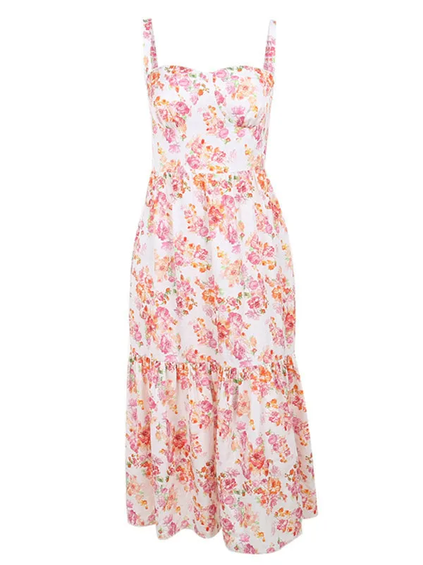 Blue Zone Planet |  Lyra's Floral Midi A-Line Sling Tier Dress