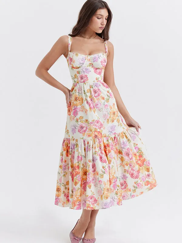 Blue Zone Planet |  Lyra's Floral Midi A-Line Sling Tier Dress