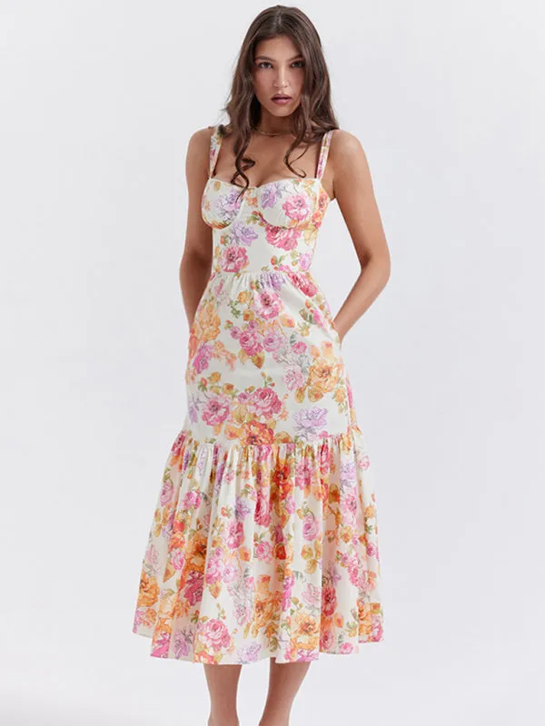 Blue Zone Planet |  Lyra's Floral Midi A-Line Sling Tier Dress