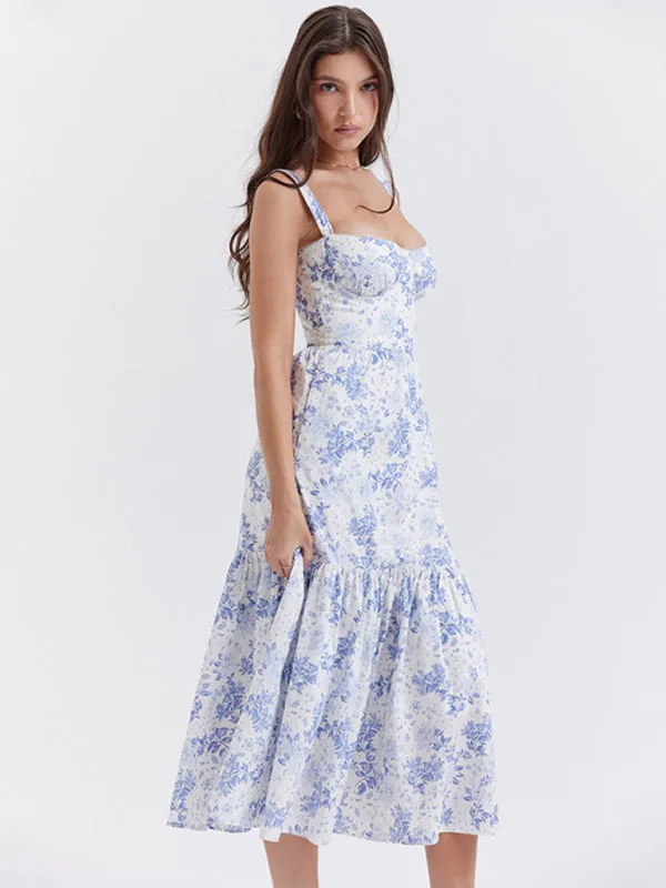Blue Zone Planet |  Lyra's Floral Midi A-Line Sling Tier Dress
