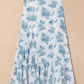Boho Floral Spring Maxi Skirt, Sky Blue