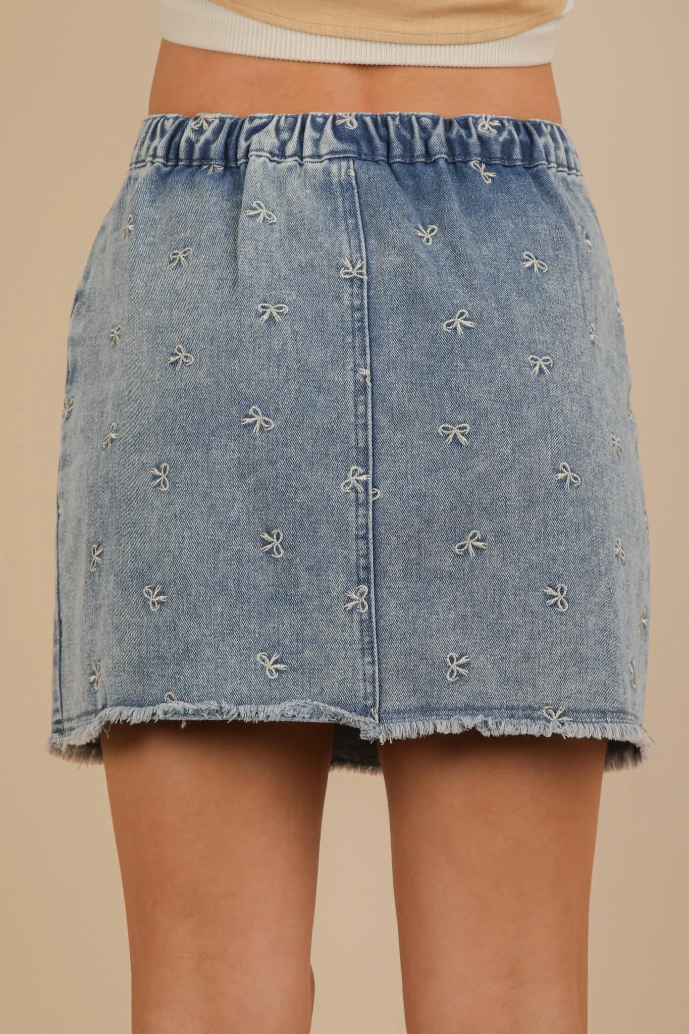 Bow Printed Casual Denim Mini Skirt