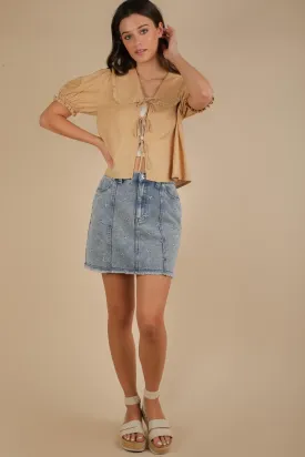 Bow Printed Casual Denim Mini Skirt
