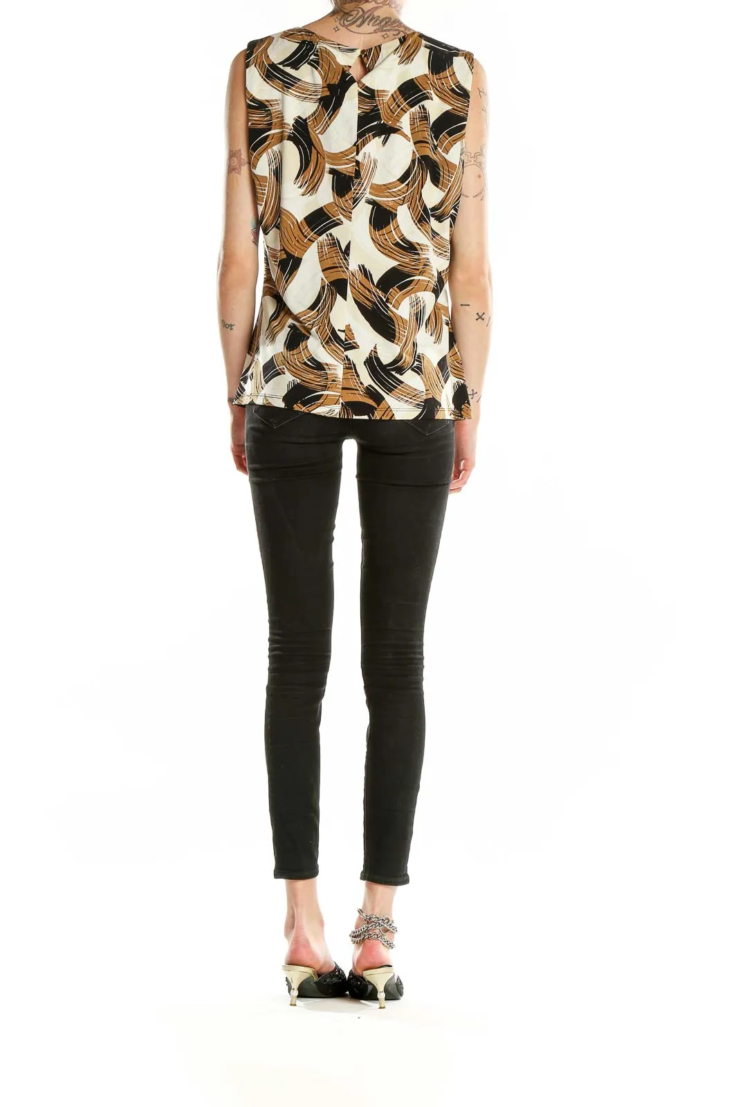 Brown Abstract Print Sleeveless Blouse