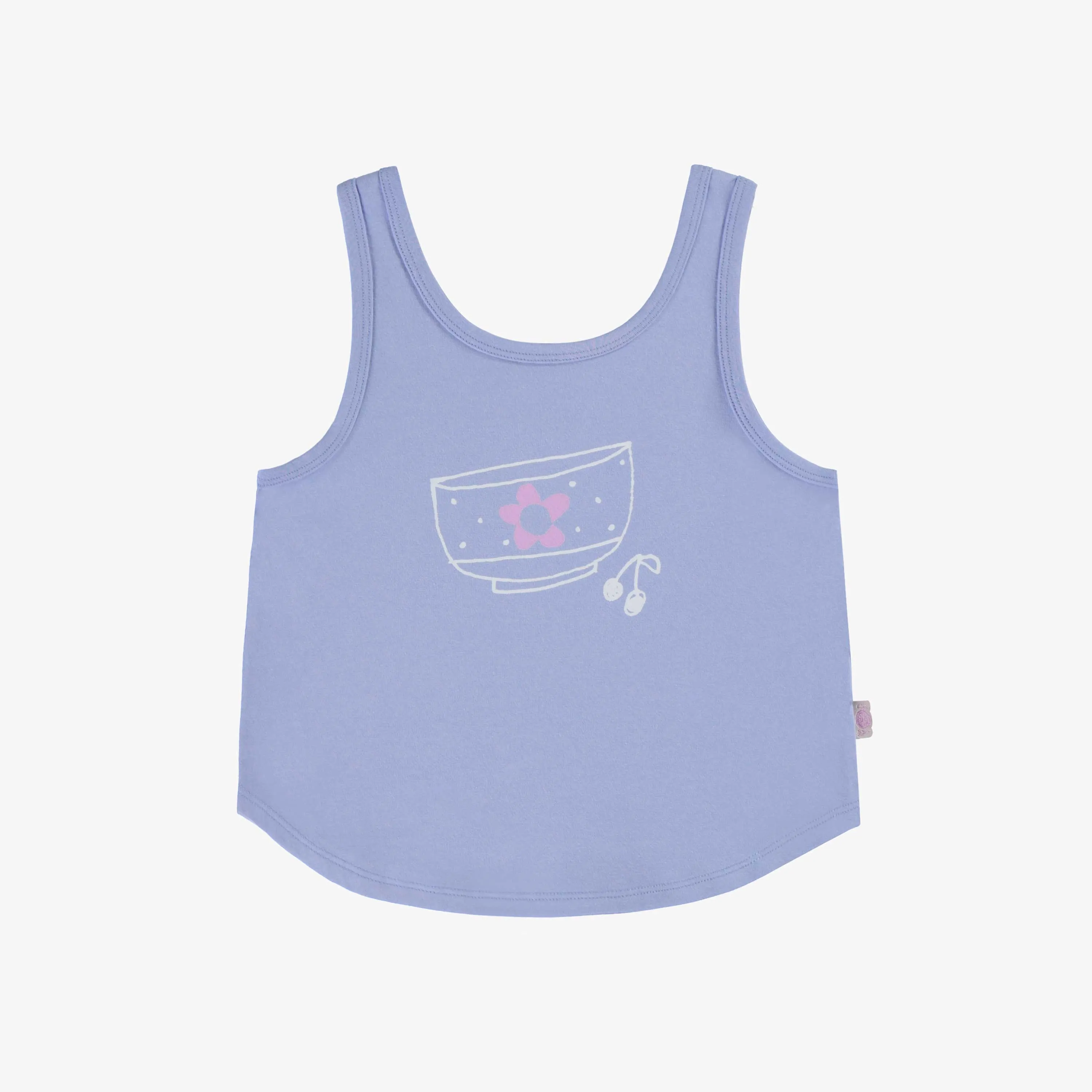 Camisole bleu lavande à bretelles minces avec bas arrondi en coton, enfant || Lavender blue tank top with thin straps and a rounded bottom, child