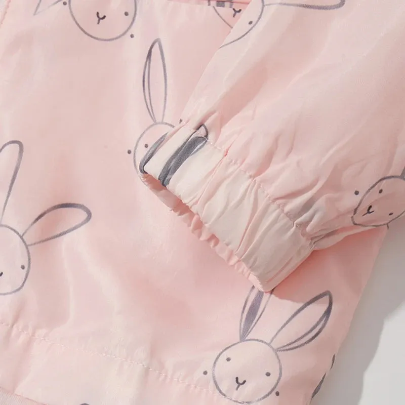 Cartoon Rabbit Printed Girls Hooded Coat