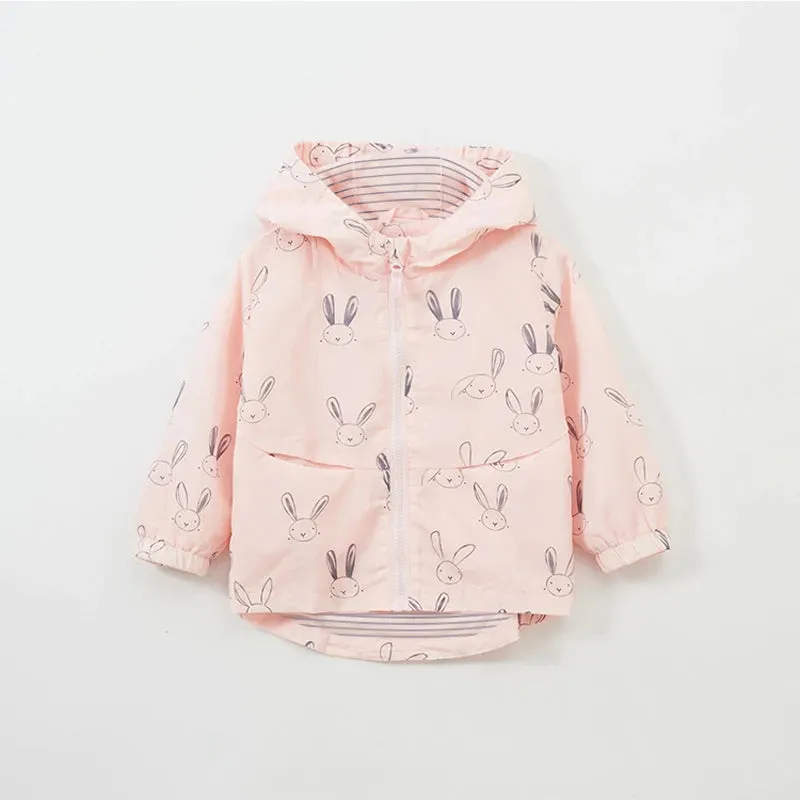 Cartoon Rabbit Printed Girls Hooded Coat