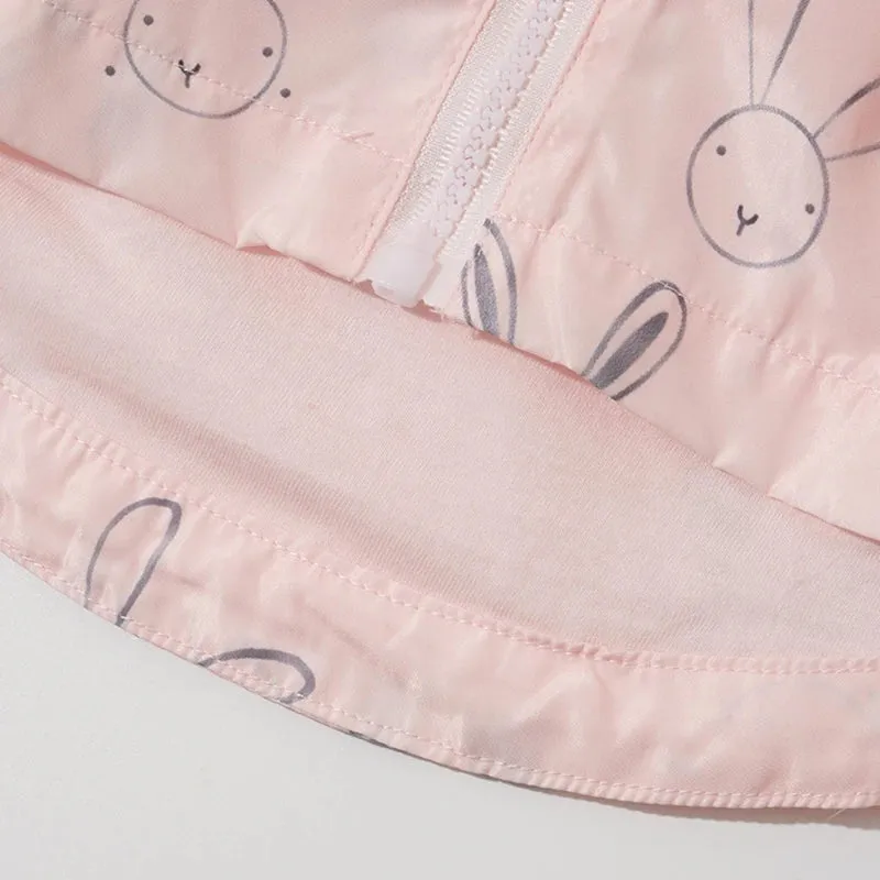 Cartoon Rabbit Printed Girls Hooded Coat