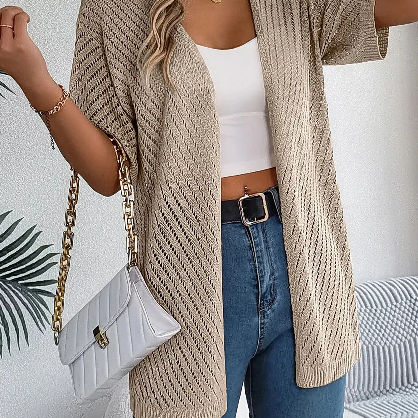 Casual Solid Color Short Sleeve Hollow Out Knitted Cardigans For Women - Stylish Comfort for Every Occasion