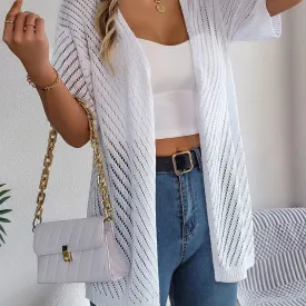 Casual Solid Color Short Sleeve Hollow Out Knitted Cardigans For Women - Stylish Comfort for Every Occasion