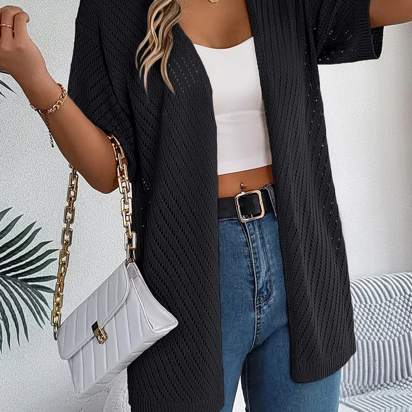 Casual Solid Color Short Sleeve Hollow Out Knitted Cardigans For Women - Stylish Comfort for Every Occasion