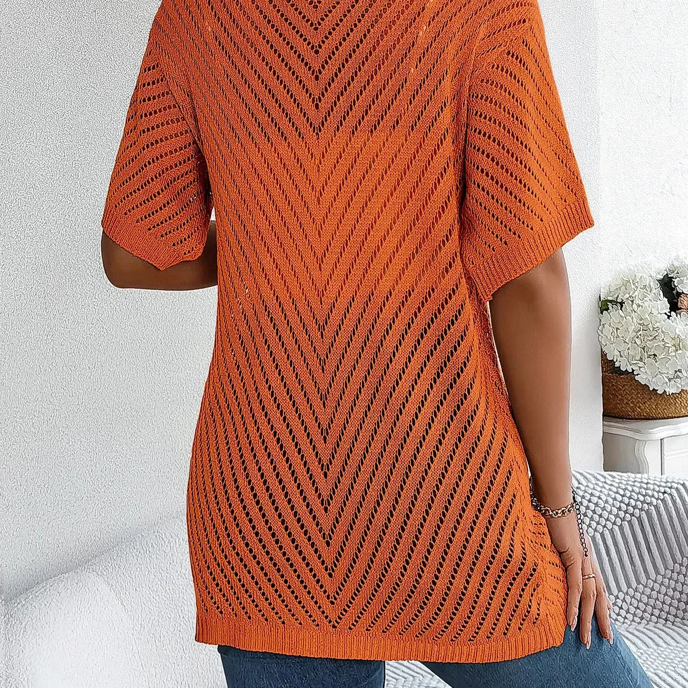 Casual Solid Color Short Sleeve Hollow Out Knitted Cardigans For Women - Stylish Comfort for Every Occasion