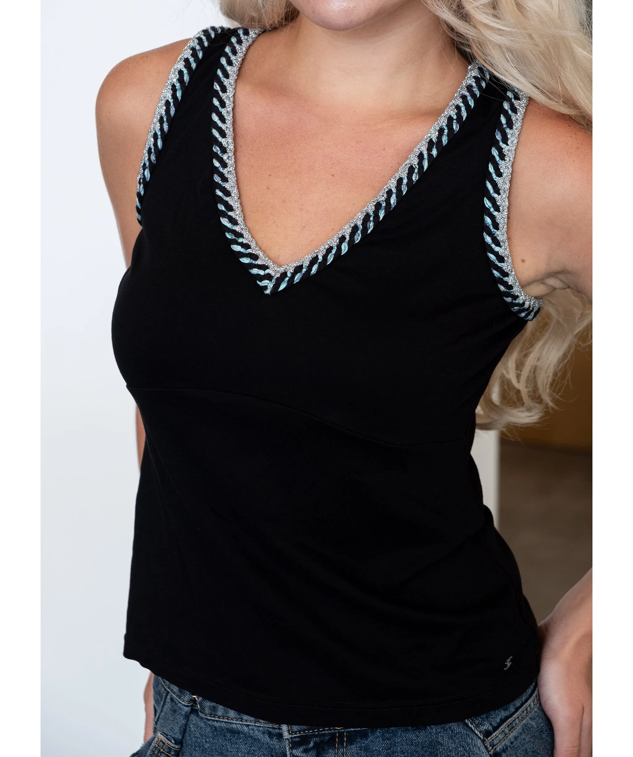 Chanel Sleeveless Tank Top Black woven detail DXBS0502