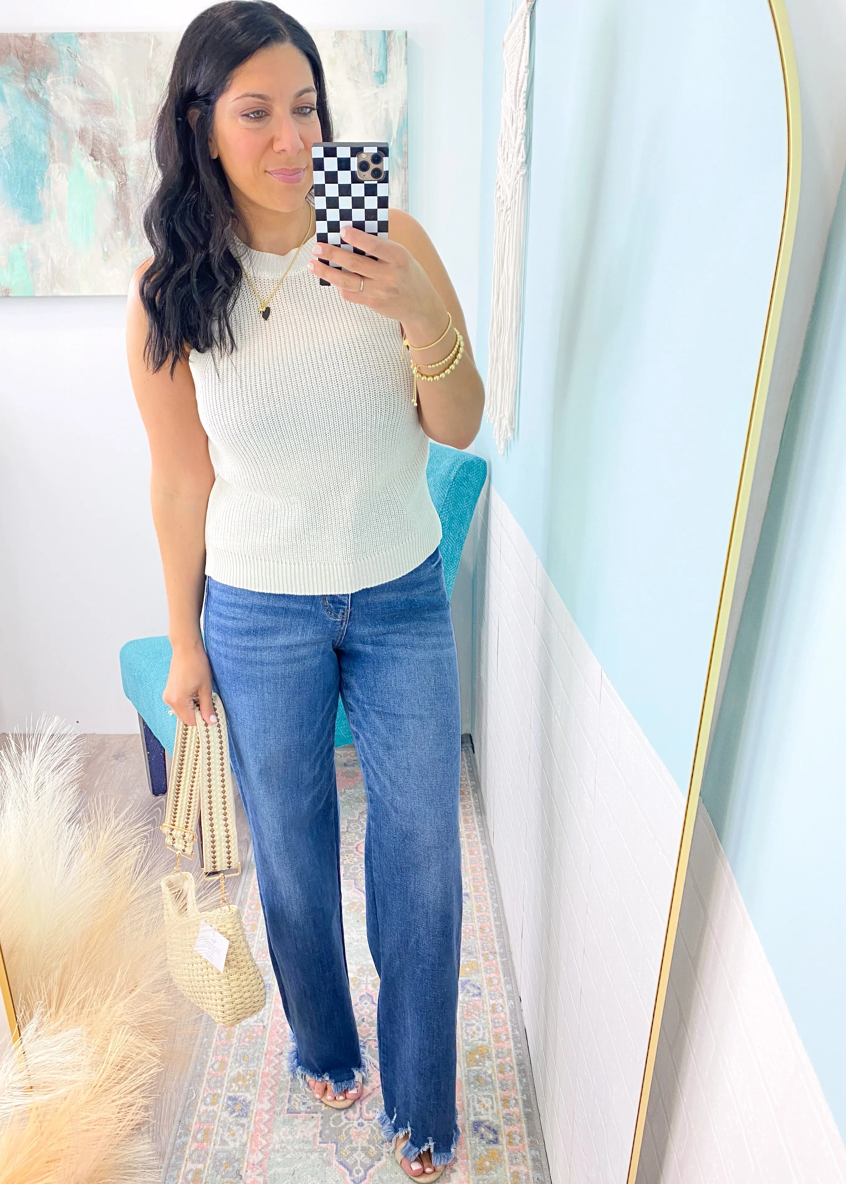 'Chic Happens' Ivory High Neck Sweater Knit Tank
